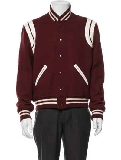 Pre-owned Saint Laurent 2019 Virgin Wool Bomber Jacket In Burgundy