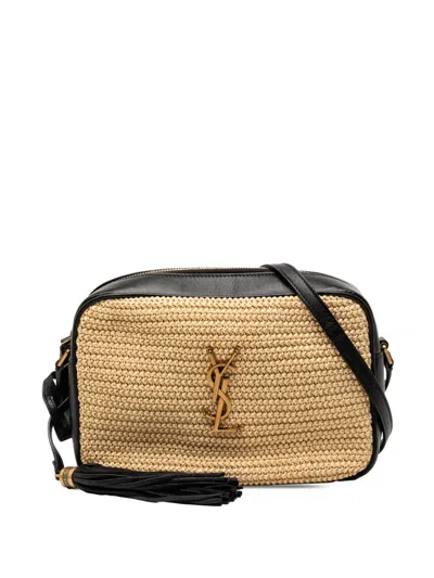 Pre-owned Saint Laurent 2019 Woven Raffia And Leather Lou Camera Bag Crossbody Bag In Black
