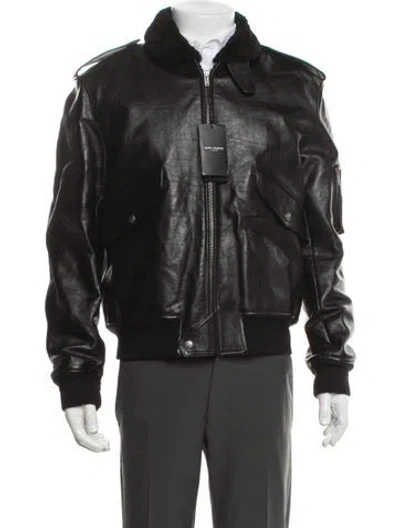 Pre-owned Saint Laurent 2019-2020 Calf Leather Bomber Jacket W/ Tags In Black