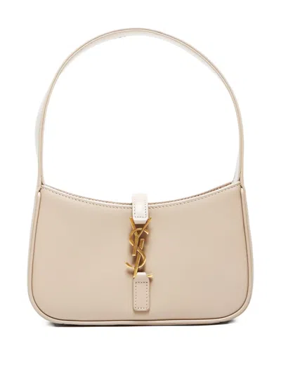 Pre-owned Saint Laurent 2020-2025 Mini Le 5 À 7 Logo-plaque Shoulder Bag In Neutral