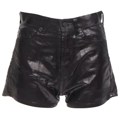 Pre-owned Saint Laurent 2020 Black Coated Cotton High Waisted Wide Leg Shorts 26"