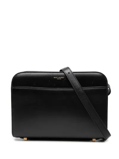 Pre-owned Saint Laurent 2020 Calfskin Reverse Satchel Crossbody Bag In Black