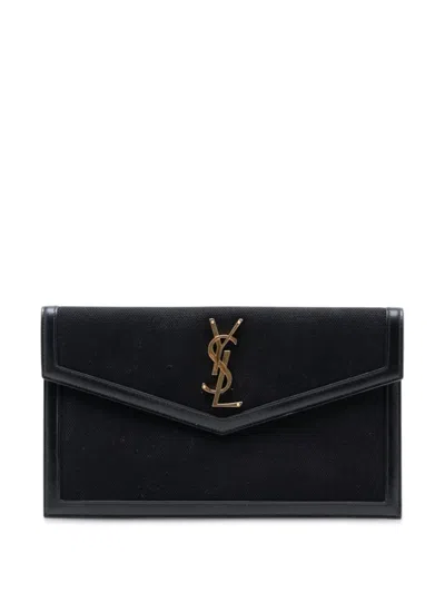 Pre-owned Saint Laurent 2020 Canvas Monogram Uptown Pouch Clutch Bag In Black