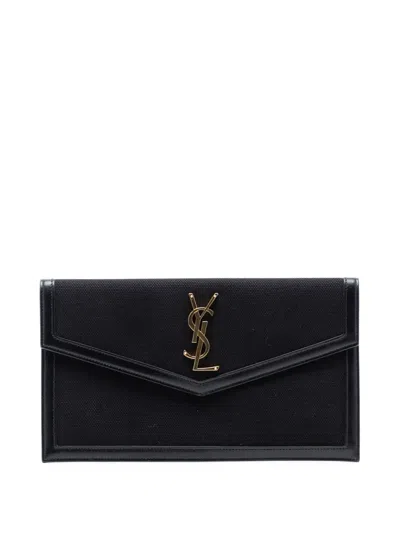 Pre-owned Saint Laurent 2020 Canvas Monogram Uptown Pouch Clutch Bag In Black