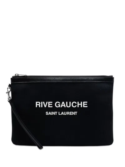 Pre-owned Saint Laurent 2020 Canvas Rive Gauche Clutch Bag In Black