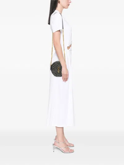 Pre-owned Saint Laurent 2020 Chevron Calfskin Round Vinyle Polka Dot Crossbody Bag In Black