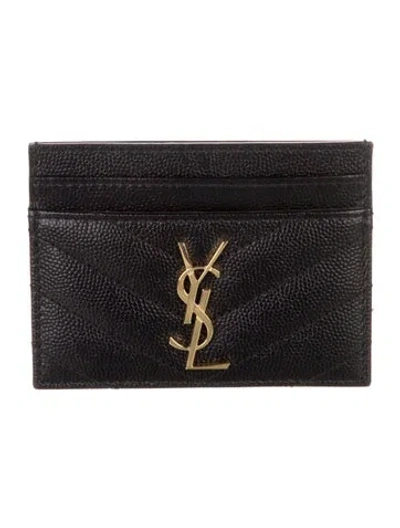 Pre-owned Saint Laurent 2020 Chevron Card Holder In Black