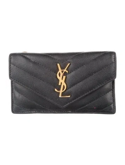 Pre-owned Saint Laurent 2020 Chevron Wallet In Black