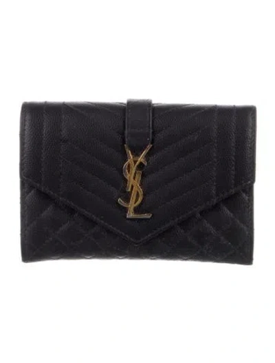 Pre-owned Saint Laurent 2020 Envelope Compact Tri Fold Compact Wallet In Black