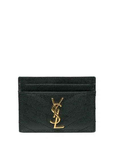 Pre-owned Saint Laurent 2020 Grain De Poudre Cassandre Matelasse Case Card Holder In Black