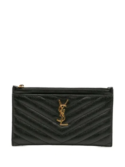Pre-owned Saint Laurent 2020 Grain De Poudre Chevron Monogram Bill Pouch In Black