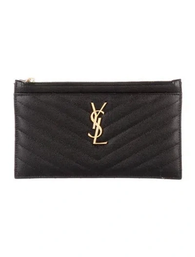 Pre-owned Saint Laurent 2020 Grain De Poudre Chevron Monogram Bill Pouch Card Holder In Black