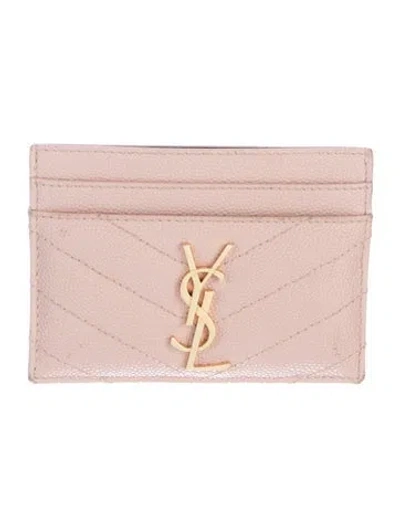 Pre-owned Saint Laurent 2020 Grain De Poudre Matelassé Card Case Card Holder In Pink