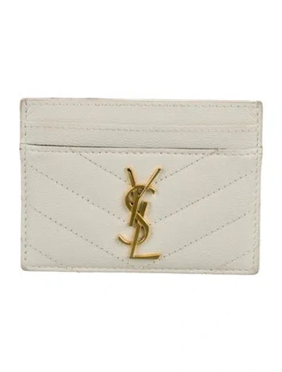 Pre-owned Saint Laurent 2020 Grain De Poudre Matelasse Monogram Cardholder Card Holder In Neutral