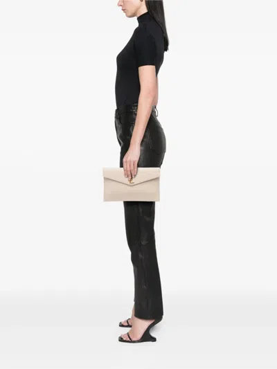 Pre-owned Saint Laurent 2020 Grain De Poudre Uptown Pouch Clutch Bag In White