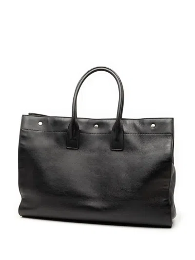 Pre-owned Saint Laurent 2020 Large Smooth Calfskin Rive Gauche Tote Bag In Black