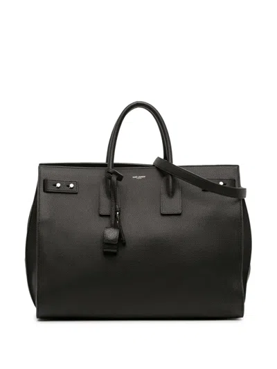 Pre-owned Saint Laurent 2020 Large Supple Grained Calfskin Sac De Jour Satchel In Black