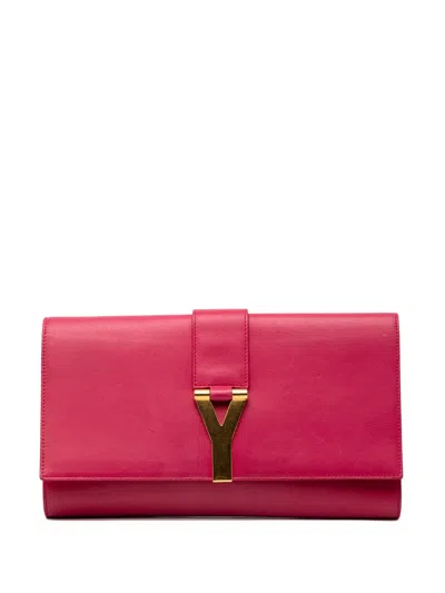 Pre-owned Saint Laurent 2020 Leather Chyc Ligne Clutch Bag In Pink