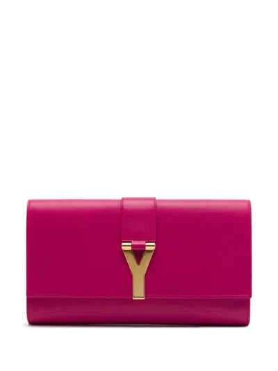 Pre-owned Saint Laurent 2020 Leather Chyc Ligne Clutch Bag In Pink