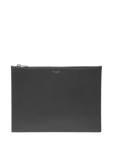 Pre-owned Saint Laurent 2020 Leather Zip Clutch Bag In Black