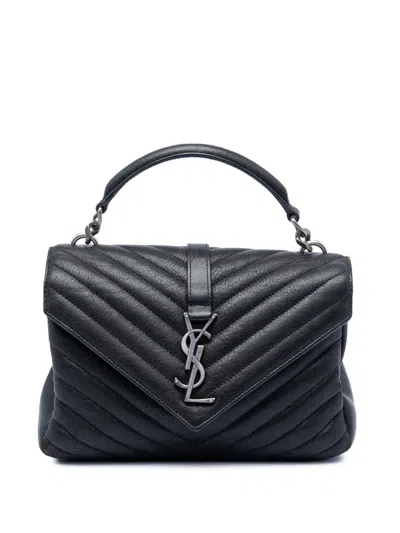 Pre-owned Saint Laurent 2020 Medium Chevron Sheepskin Monogram College Satchel In Black