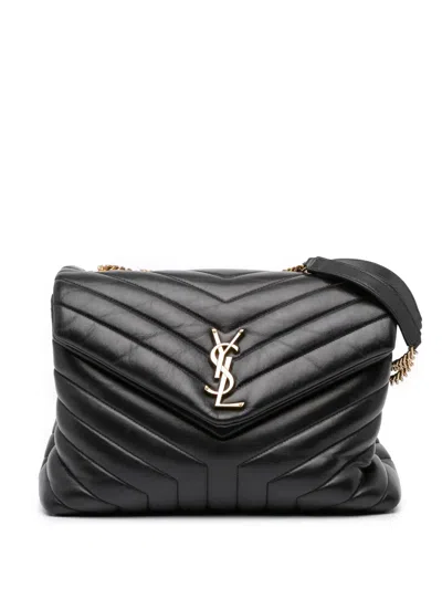 Pre-owned Saint Laurent 2020 Medium Matelasse Leather Loulou Shoulder Bag In Black