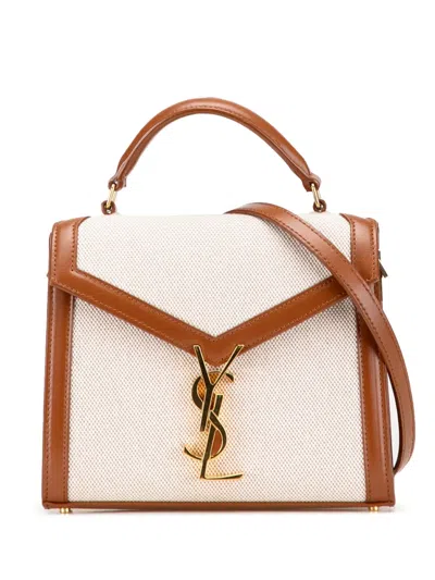 Pre-owned Saint Laurent 2020 Mini Canvas Monogram Cassandra Top Handle Bag Satchel In Brown