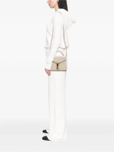 Pre-owned Saint Laurent 2020 Mini Grain De Poudre Monogram Cassandra Top Handle Bag Satchel In Brown