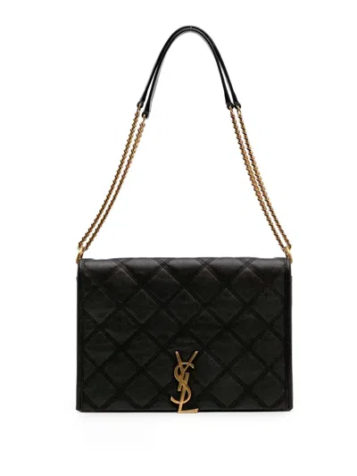 Pre-owned Saint Laurent 2020 Mini Quilted Lambskin Becky Chain Shoulder Bag In Black