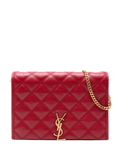 Pre-owned Saint Laurent 2020 Mini Quilted Lambskin Becky Chain Shoulder Bag In Red