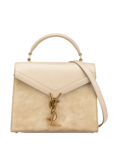 Pre-owned Saint Laurent 2020 Mini Suede And Calfskin Cassandra Top Handle Bag Satchel In Brown