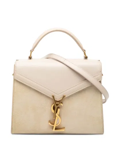 Pre-owned Saint Laurent 2020 Mini Suede And Calfskin Cassandra Top Handle Bag Satchel In Neutral