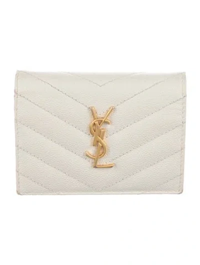 Pre-owned Saint Laurent 2020 Monogram Matelassé Cassandre Flap Compact Wallet Compact Wallet In White