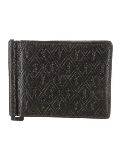 Pre-owned Saint Laurent 2020 Monogram Pattern Bifold Wallet In Black