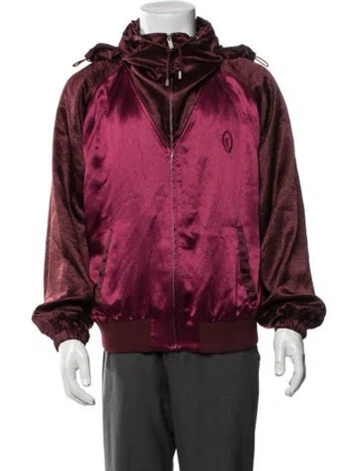 Pre-owned Saint Laurent 2020 Signature Logo Bomber Jacket In Burgundy