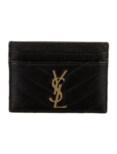 Pre-owned Saint Laurent 2020 Signature Logo Card Holder In Black