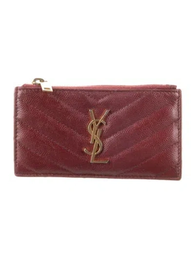 Pre-owned Saint Laurent 2020 Signature Logo Wallet In Burgundy