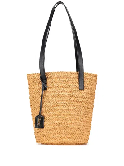 Pre-owned Saint Laurent 2020 Small Raffia Panier Tote Bag