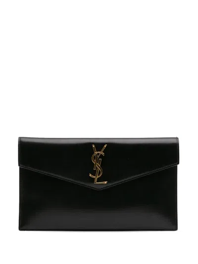 Pre-owned Saint Laurent 2020 Smooth Shiny Calfskin Monogram Uptown Pouch Clutch Bag