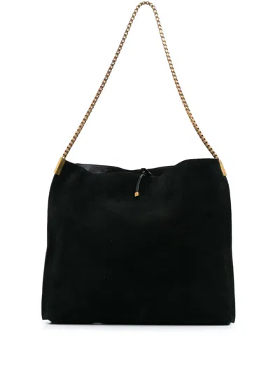 Pre-owned Saint Laurent 2020 Suede Suzanne Chain Shoulder Bag In Black