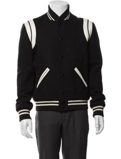 Pre-owned Saint Laurent 2020 Teddy Varsity Bomber Jacket In Black