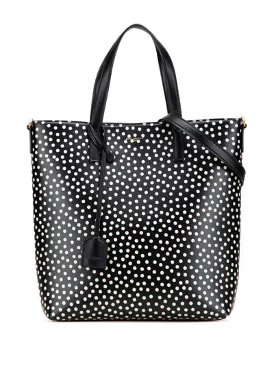 Pre-owned Saint Laurent 2020 Toy Calfskin Polka Dot North South Shopping Tote Satchel In Black