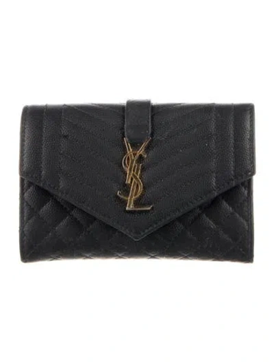Pre-owned Saint Laurent 2020 Tri-quilt Envelope Compact Wallet In Black