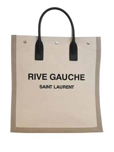 Pre-owned Saint Laurent 2020-2026 Mixed Fibers Rive Gauche North South Tote Bag In Brown