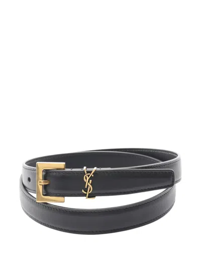 Pre-owned Saint Laurent 2020s Cassandra Leather Belt In Black