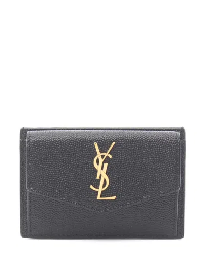 Pre-owned Saint Laurent 2020s Cassandra Leather Card Case In Black