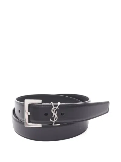 Pre-owned Saint Laurent 2020s Cassandre Leather Belt In Black