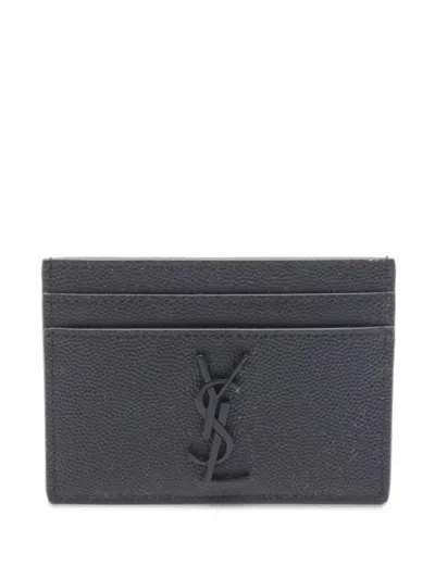 Pre-owned Saint Laurent 2020s Cassandre Leather Card Holder In Black