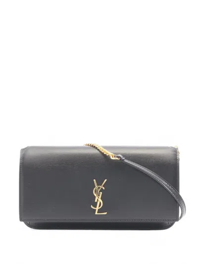 Pre-owned Saint Laurent 2020s Cassandre Leather Clutch Bag In Black