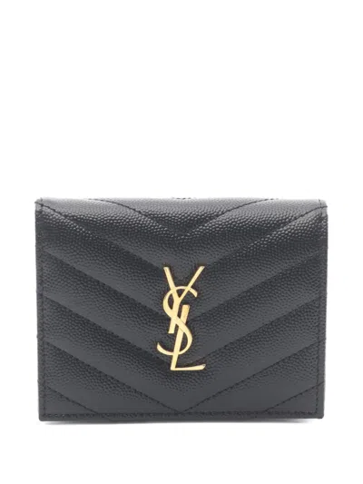 Pre-owned Saint Laurent 2020s Cassandre Leather Wallet In Black